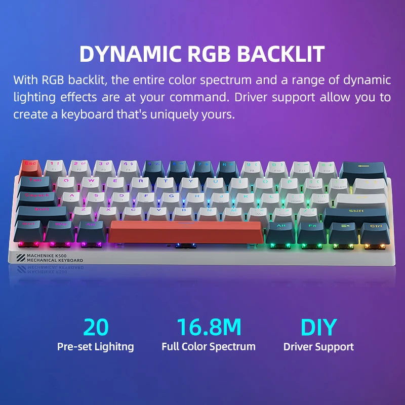 Machenike K500-B61 Mini Mechanical Keybaord 60% Form Factor 61Keys Gaming Keybaord Wired Full Key Hot-Swappable RGB Backlit - Slobuy