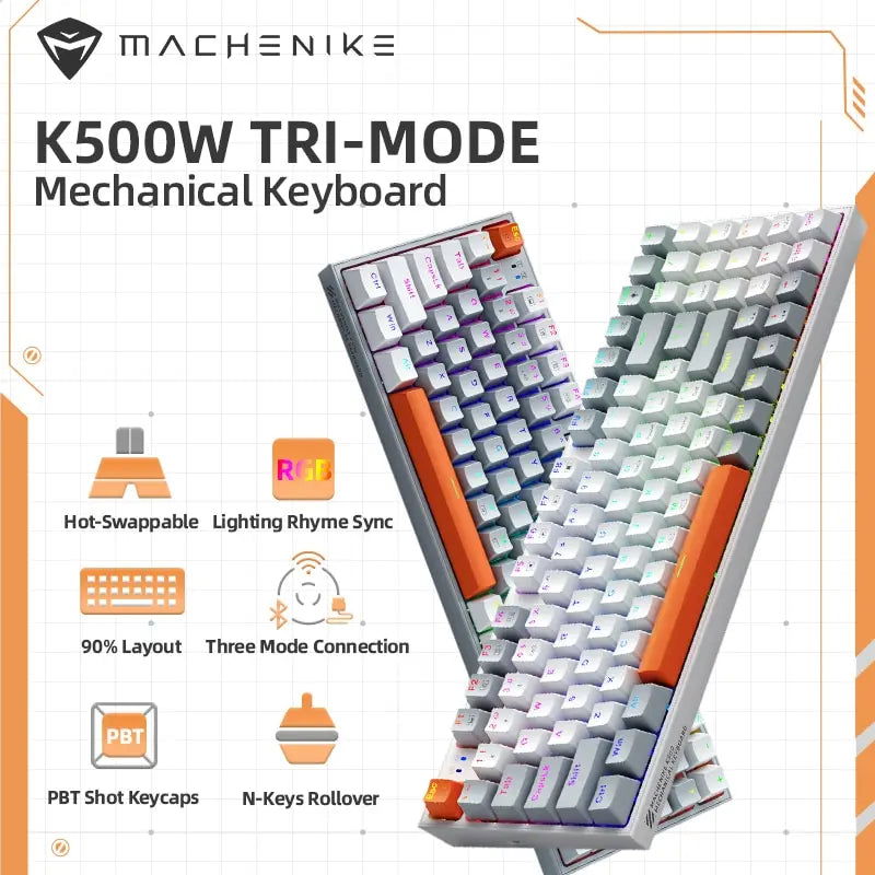 Machenike K500W Wireless Mechanical Keyboard Hot Swap Tri-mode 94 Keys RGB Backlit Gaming Keyboard for PC Gamer Laptop - Slobuy