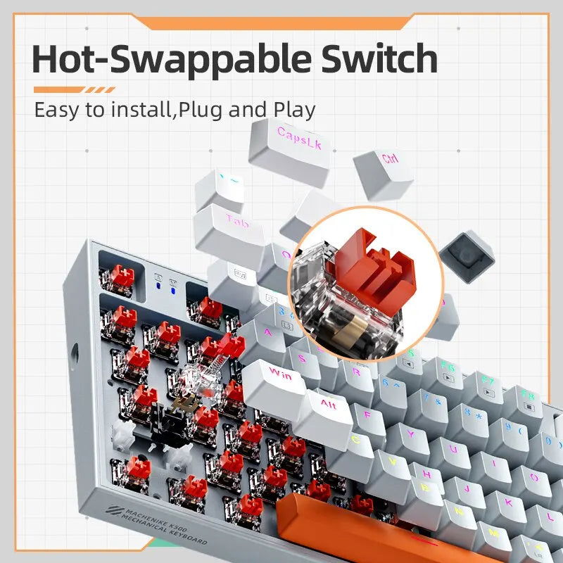 Machenike K500W Wireless Mechanical Keyboard Hot Swap Tri-mode 94 Keys RGB Backlit Gaming Keyboard for PC Gamer Laptop - Slobuy