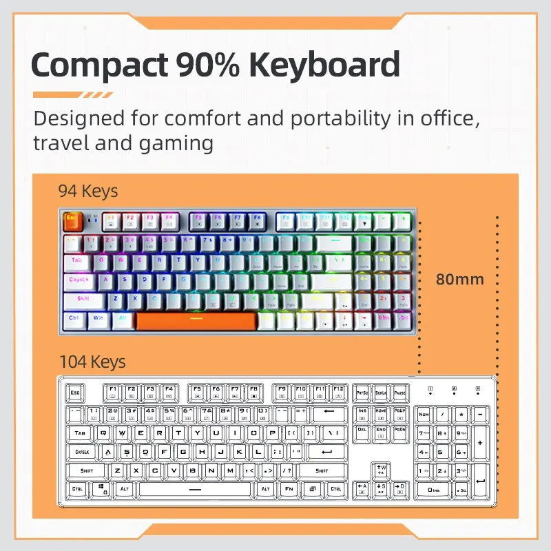Machenike K500W Wireless Mechanical Keyboard Hot Swap Tri-mode 94 Keys RGB Backlit Gaming Keyboard for PC Gamer Laptop - Slobuy