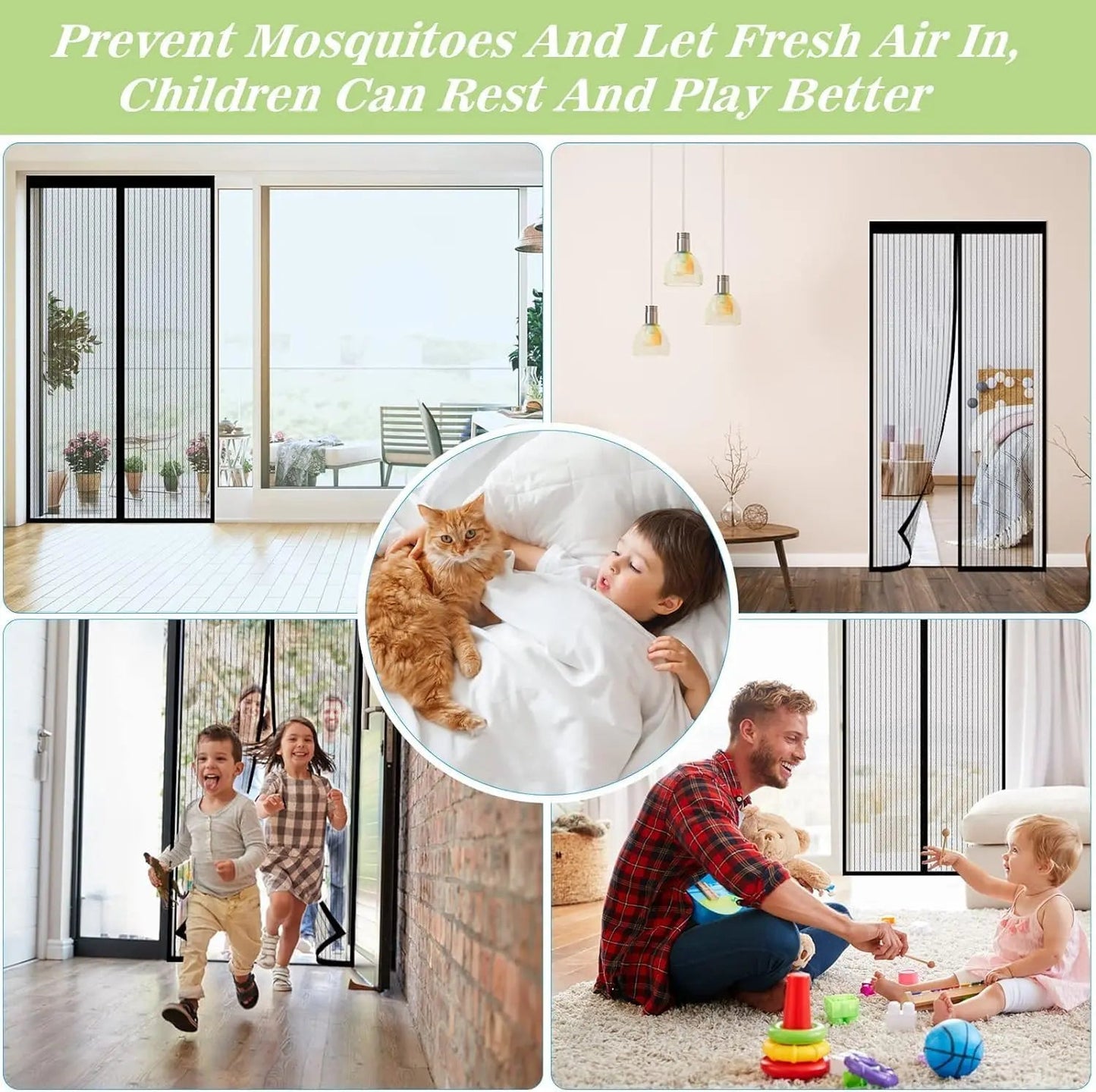 Magic Mesh Magnetic Screen Door Mesh Curtain Mosquito Net Bug Hands Free Partition Mute Striped Door Curtain Bedroom Ventilation - Slobuy