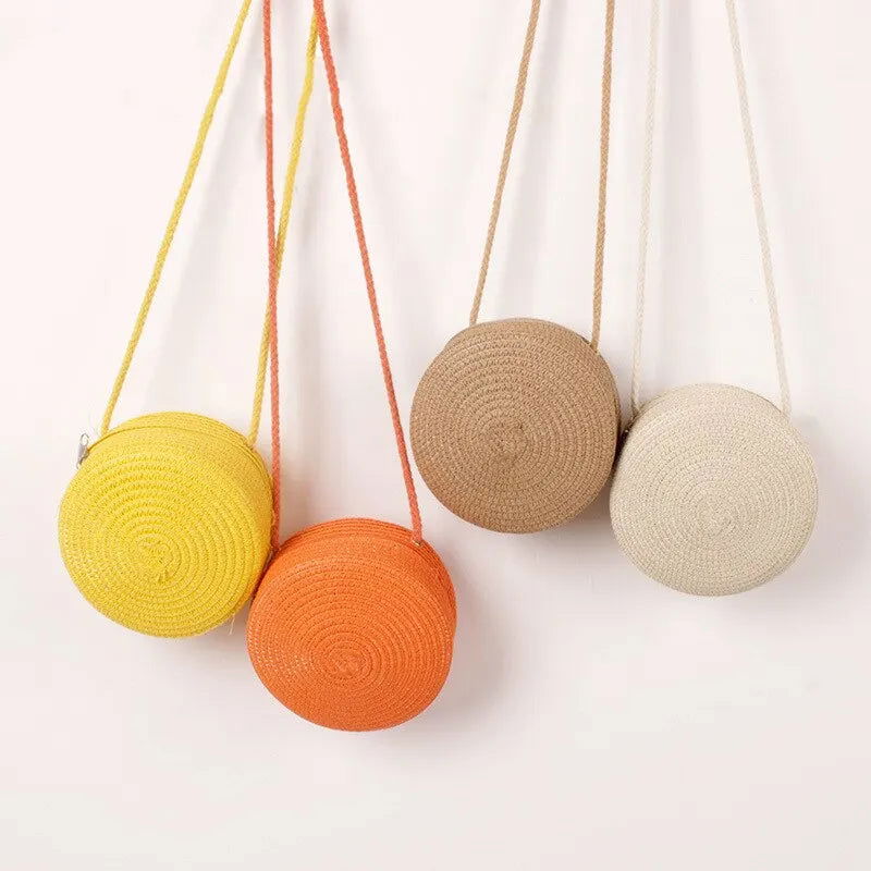 Minimalist Straw Bag Round Crossbody Purse Women Shoulder Vocation Style Handbag - Slobuy