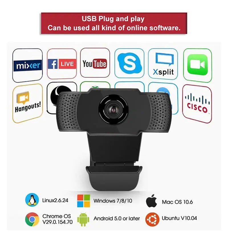 New 1080P Webcam Full HD Web Camera With LED Fill Light Microphone USB Plug Web Cam For PC Computer Mac Laptop Desktop Camera - Slobuy