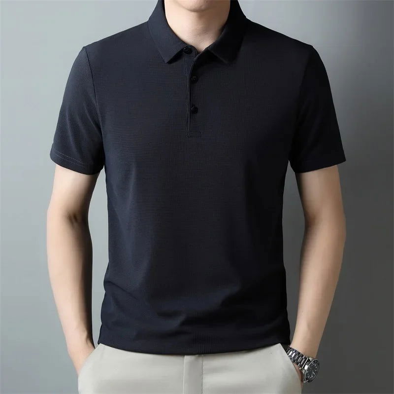 New Men's Casual Waffle Short Sleeve Polo Shirt Fashion Solid Color Top - Slobuy