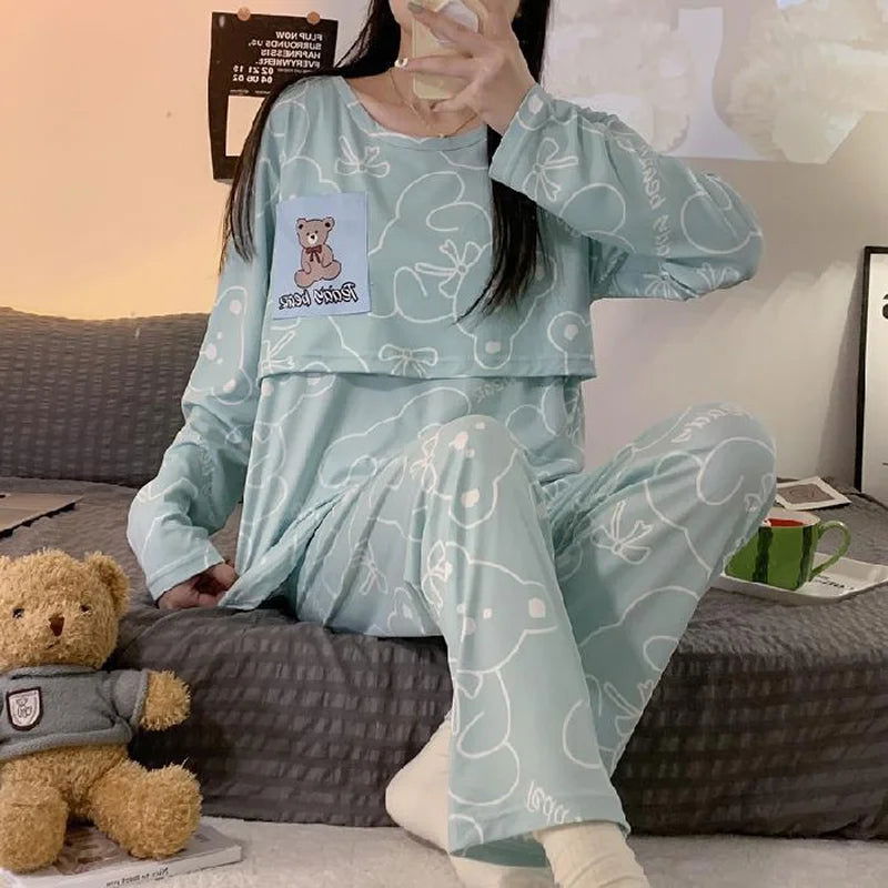 New Monthly Clothing 2-Piece Spring And Autumn Maternity Pajamas Summer Breastfeeding Suit Breastfeeding Pajamas Homewear - Slobuy