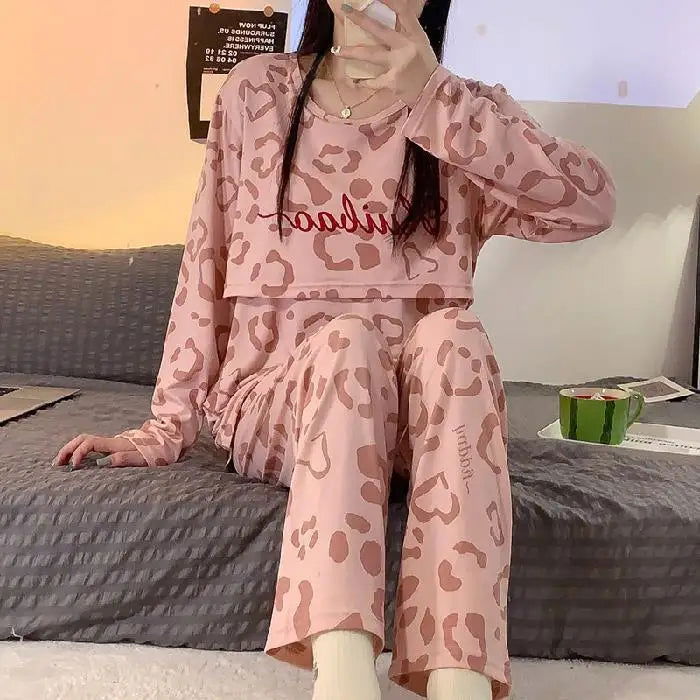 New Monthly Clothing 2-Piece Spring And Autumn Maternity Pajamas Summer Breastfeeding Suit Breastfeeding Pajamas Homewear - Slobuy