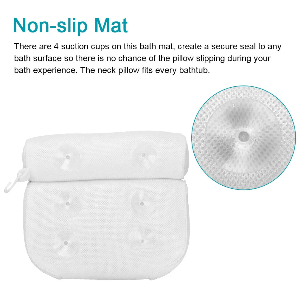 Non-Slip Bath Pillow With Suction Cup For Neck and Back Support Breathable 3D Mesh Bathtub Spa Head Rest Bathroom Supply - Slobuy
