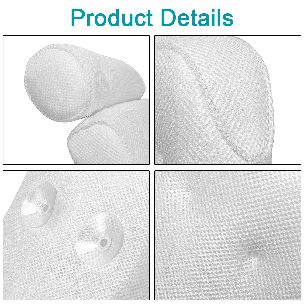 Non-Slip Bath Pillow With Suction Cup For Neck and Back Support Breathable 3D Mesh Bathtub Spa Head Rest Bathroom Supply - Slobuy