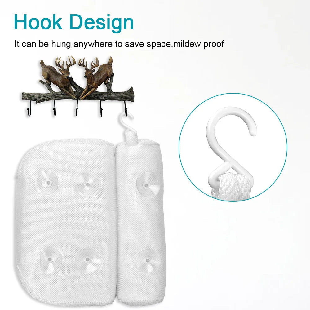 Non-Slip Bath Pillow With Suction Cup For Neck and Back Support Breathable 3D Mesh Bathtub Spa Head Rest Bathroom Supply - Slobuy