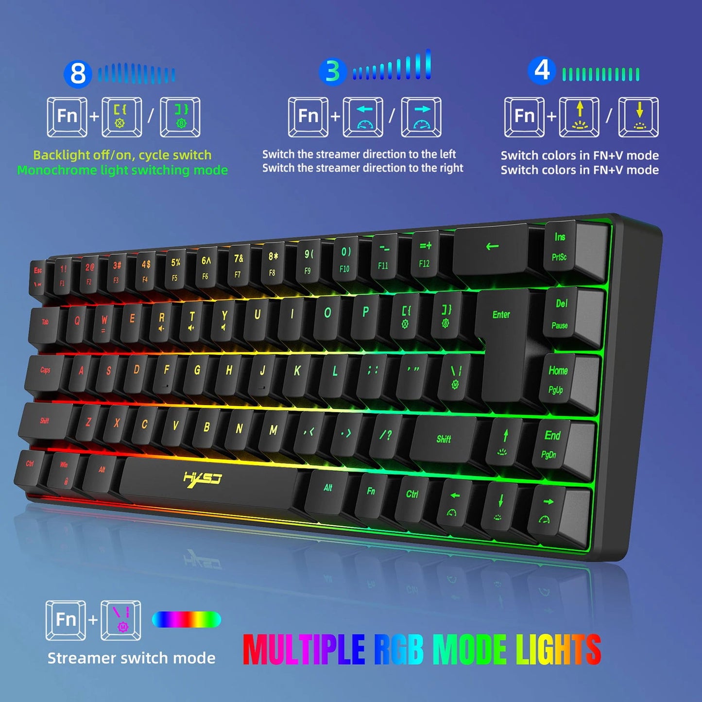 HXSJ V200 Wired K68 RGB Streamer Mini Gaming Keyboard 19-Key Conflict-Free Membrane Keyboard but Mechanical Feel for Game/Office - Slobuy