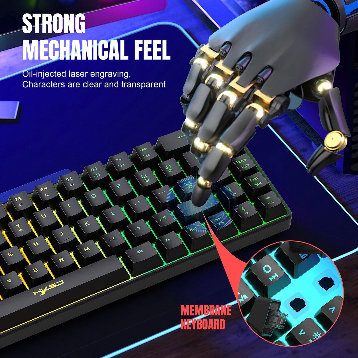 HXSJ V200 Wired K68 RGB Streamer Mini Gaming Keyboard 19-Key Conflict-Free Membrane Keyboard but Mechanical Feel for Game/Office - Slobuy