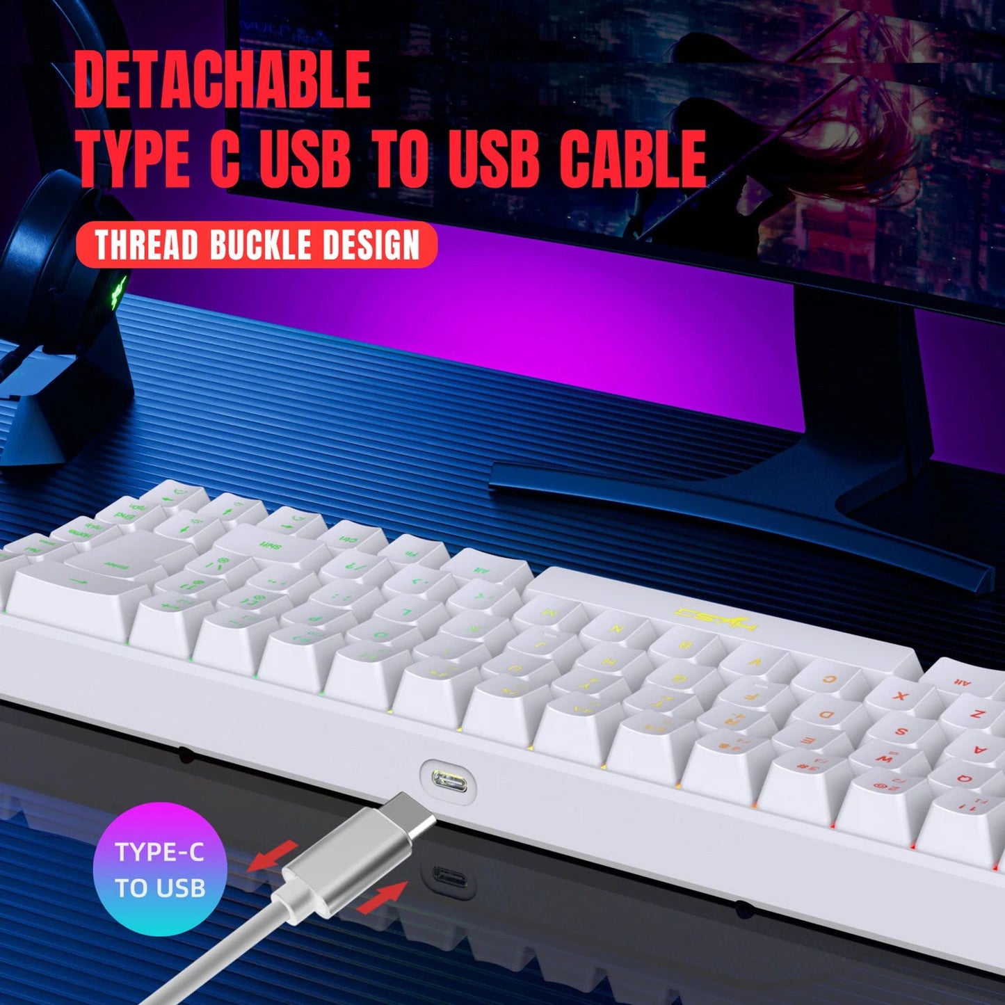 HXSJ V200 Wired K68 RGB Streamer Mini Gaming Keyboard 19-Key Conflict-Free Membrane Keyboard but Mechanical Feel for Game/Office - Slobuy
