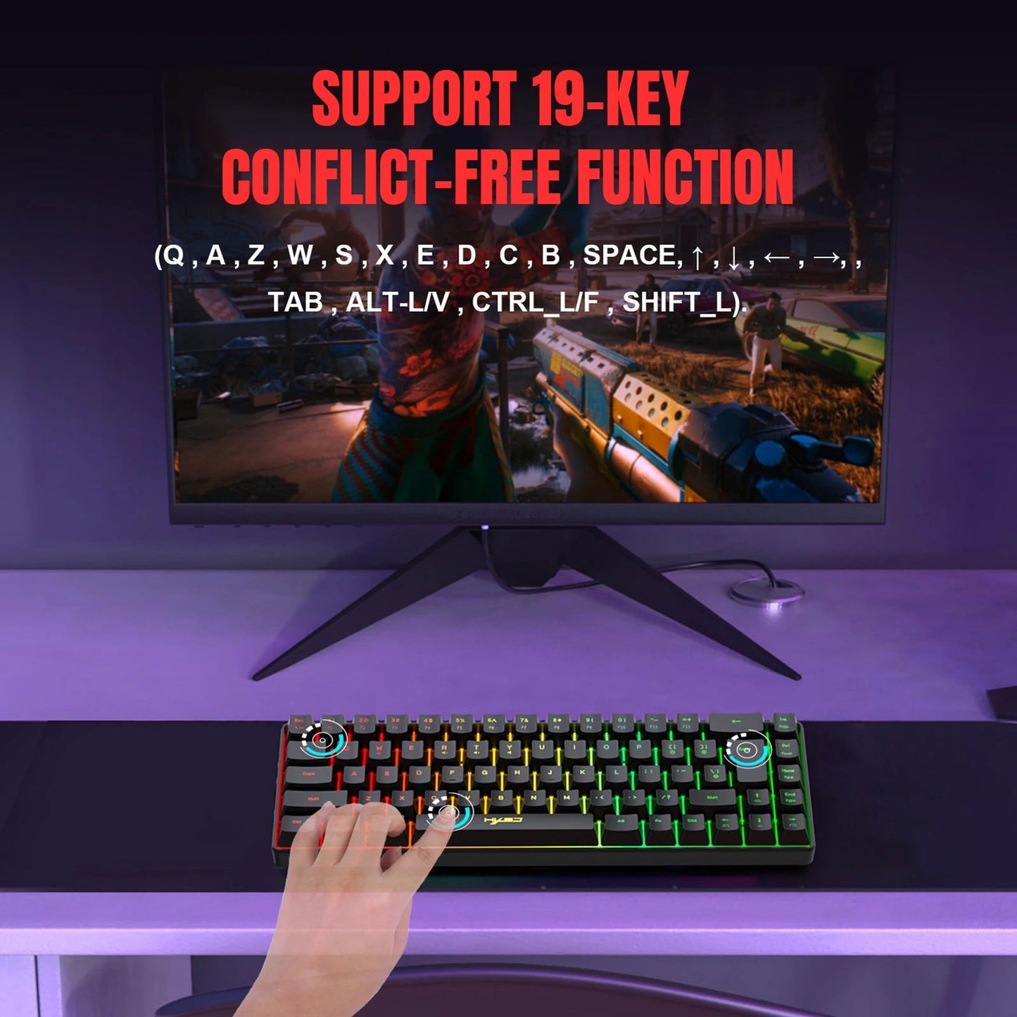 HXSJ V200 Wired K68 RGB Streamer Mini Gaming Keyboard 19-Key Conflict-Free Membrane Keyboard but Mechanical Feel for Game/Office - Slobuy