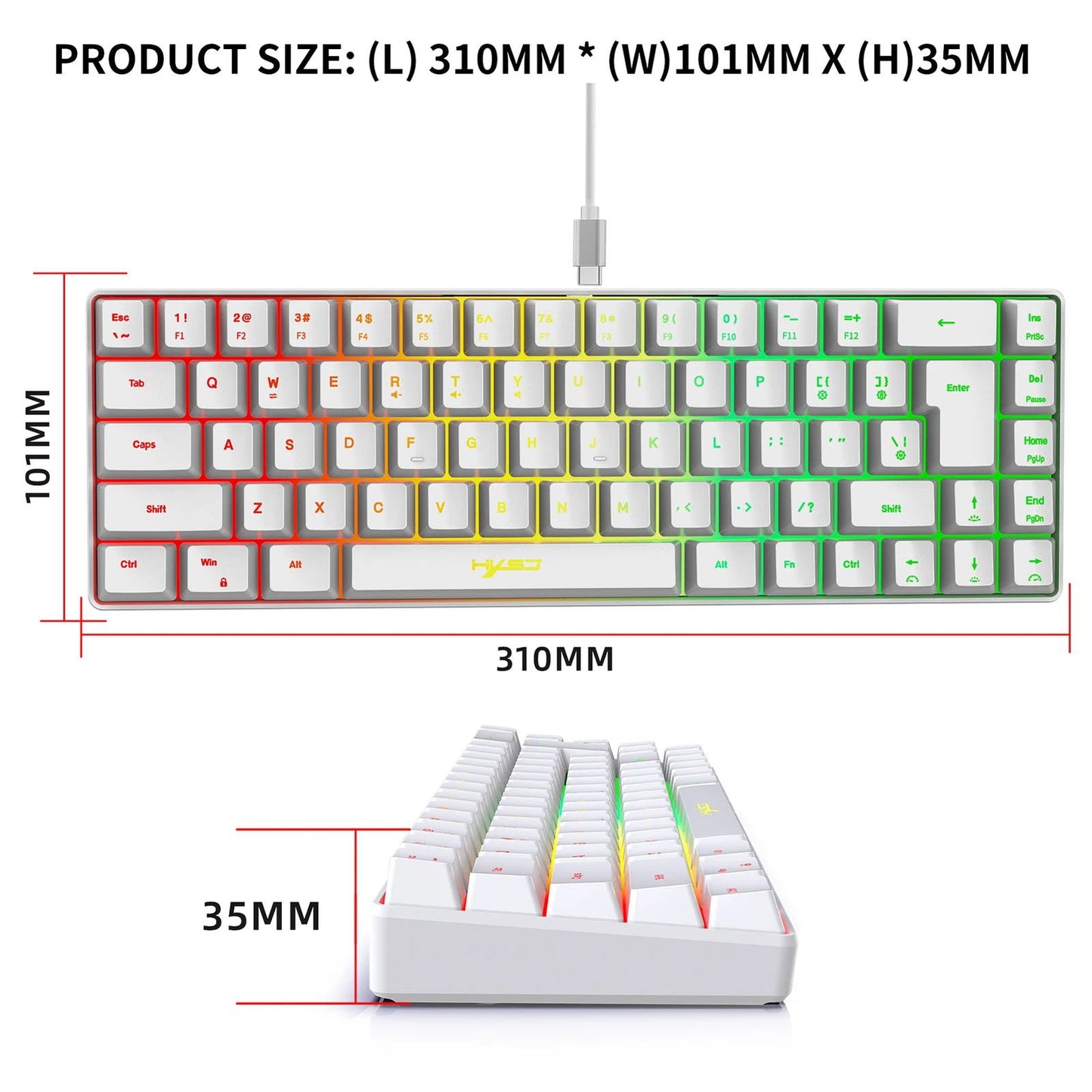 HXSJ V200 Wired K68 RGB Streamer Mini Gaming Keyboard 19-Key Conflict-Free Membrane Keyboard but Mechanical Feel for Game/Office - Slobuy