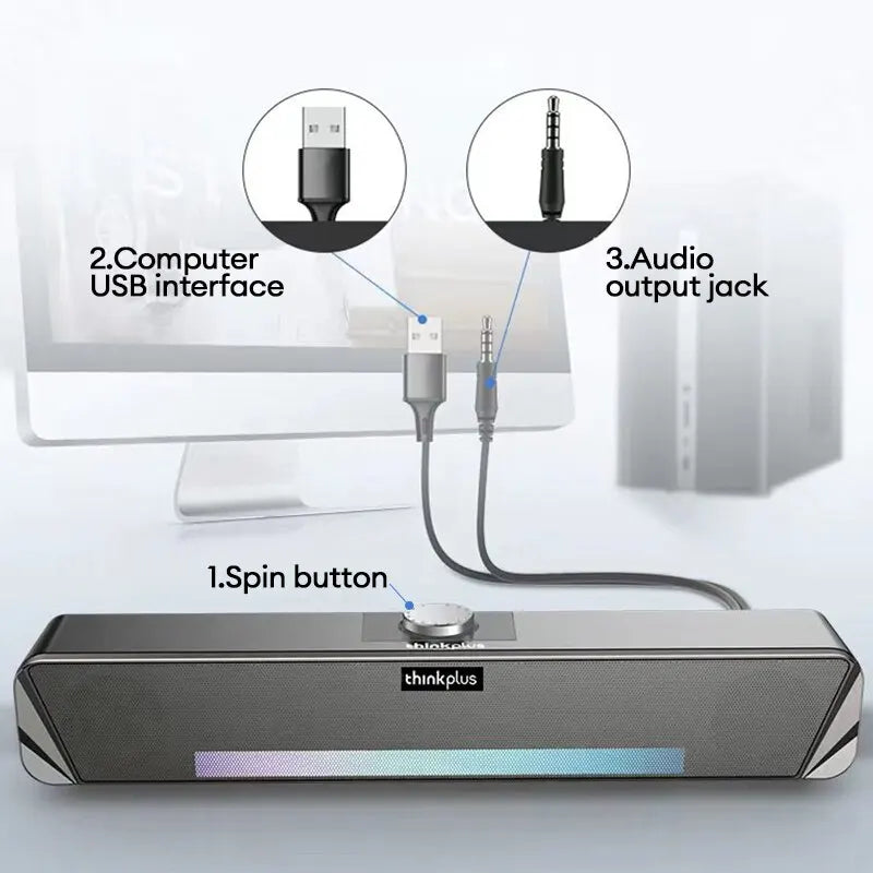 Original Lenovo TS33 Wired and Bluetooth 5.0 Speaker 360 Home Movie Surround Sound Bar Audio Speaker For Desk Computer Subwoofer - Slobuy