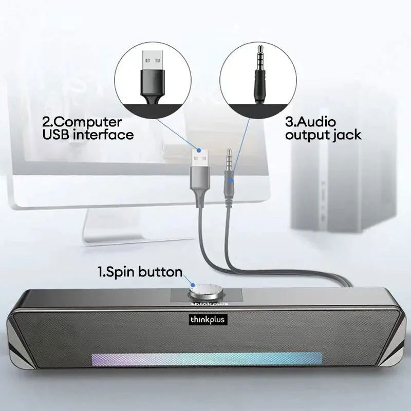 Original Lenovo TS33 Wired and Bluetooth 5.0 Speaker 360 Home Movie Surround Sound Bar Audio Speaker For Desk Computer Subwoofer - Slobuy