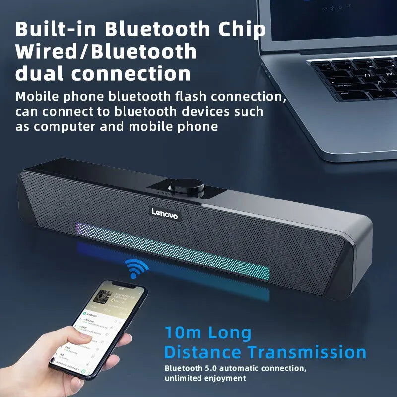 Original Lenovo TS33 Wired and Bluetooth 5.0 Speaker 360 Home Movie Surround Sound Bar Audio Speaker For Desk Computer Subwoofer - Slobuy