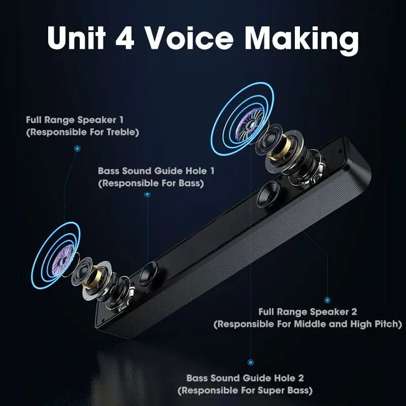 PC Soundbar Wired and Wireless Bluetooth Speaker USB Powered Soundbar for TV Pc Laptop Gaming Home Theater Surround Audio System - Slobuy