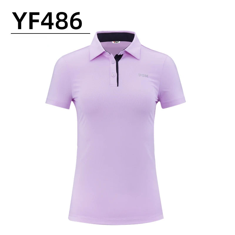 PGM Summer Women Golf Short Sleeved T Shirts Ladies Sports Slim Clothes Quick Dry Breathable Tennis Clothing YF486 - Slobuy