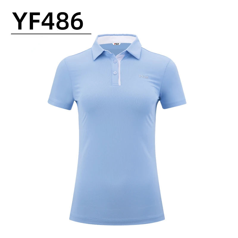 PGM Summer Women Golf Short Sleeved T Shirts Ladies Sports Slim Clothes Quick Dry Breathable Tennis Clothing YF486 - Slobuy