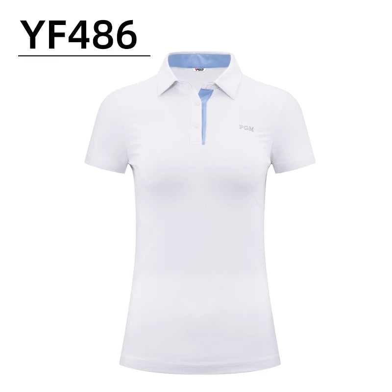 PGM Summer Women Golf Short Sleeved T Shirts Ladies Sports Slim Clothes Quick Dry Breathable Tennis Clothing YF486 - Slobuy