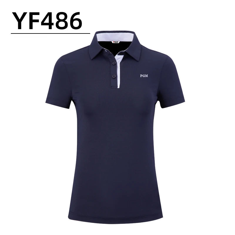 PGM Summer Women Golf Short Sleeved T Shirts Ladies Sports Slim Clothes Quick Dry Breathable Tennis Clothing YF486 - Slobuy
