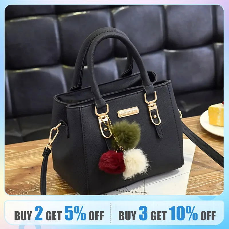 PU Leather Ladies HandBags Women Vintage Purse Plush Tassel Messenger Bags Tote Boston Shoulder Crossbody Bag - Slobuy