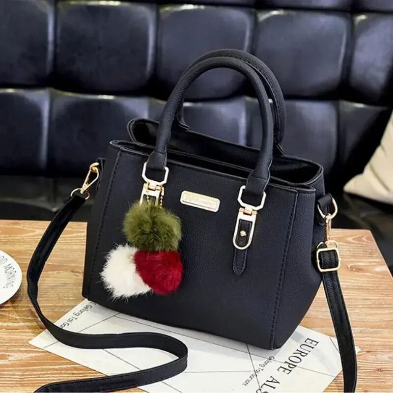 PU Leather Ladies HandBags Women Vintage Purse Plush Tassel Messenger Bags Tote Boston Shoulder Crossbody Bag - Slobuy