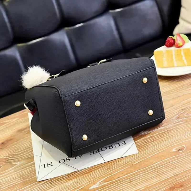 PU Leather Ladies HandBags Women Vintage Purse Plush Tassel Messenger Bags Tote Boston Shoulder Crossbody Bag - Slobuy