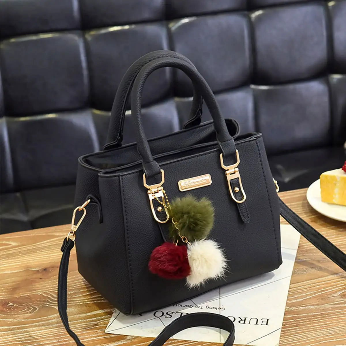 PU Leather Ladies HandBags Women Vintage Purse Plush Tassel Messenger Bags Tote Boston Shoulder Crossbody Bag - Slobuy