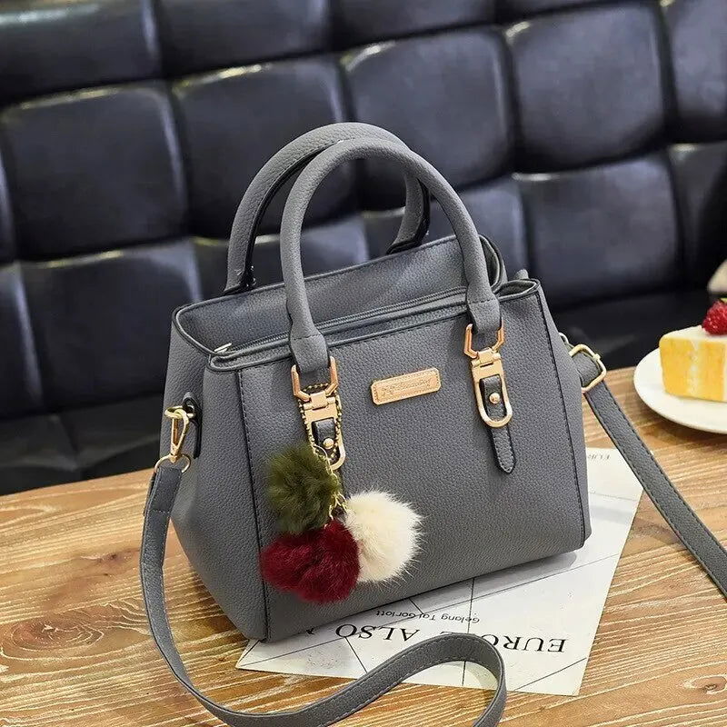 PU Leather Ladies HandBags Women Vintage Purse Plush Tassel Messenger Bags Tote Boston Shoulder Crossbody Bag - Slobuy