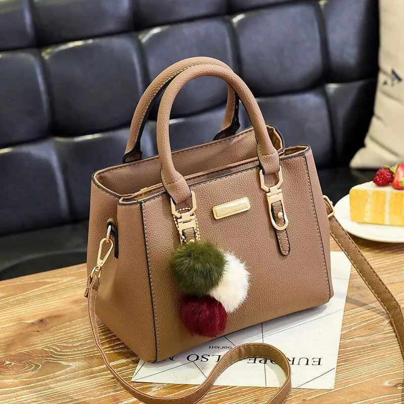 PU Leather Ladies HandBags Women Vintage Purse Plush Tassel Messenger Bags Tote Boston Shoulder Crossbody Bag - Slobuy