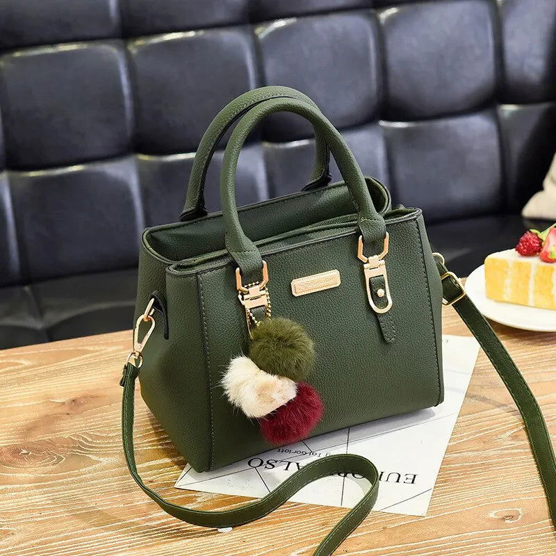 PU Leather Ladies HandBags Women Vintage Purse Plush Tassel Messenger Bags Tote Boston Shoulder Crossbody Bag - Slobuy