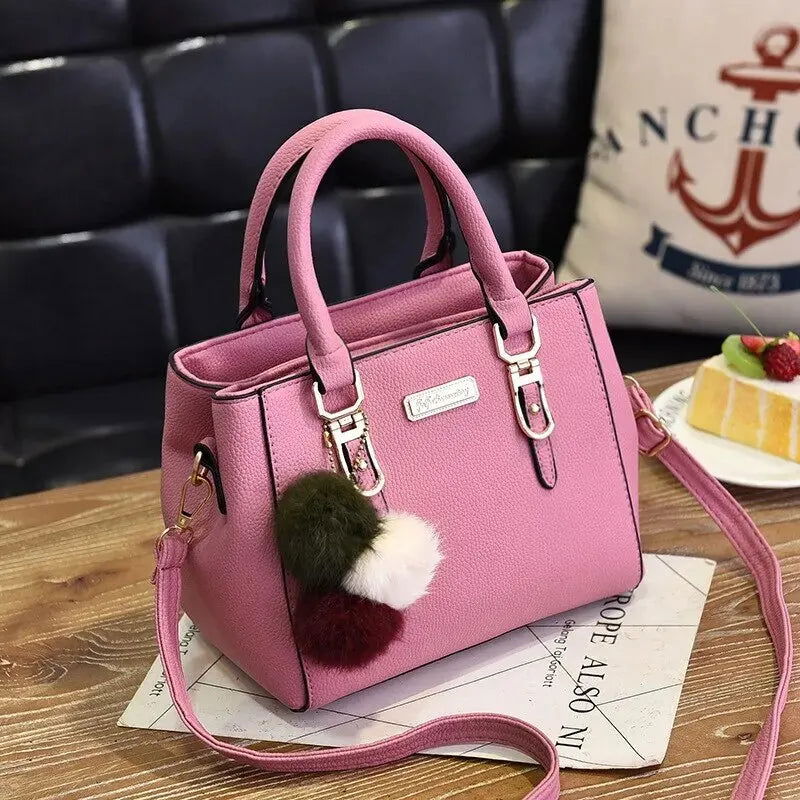 PU Leather Ladies HandBags Women Vintage Purse Plush Tassel Messenger Bags Tote Boston Shoulder Crossbody Bag - Slobuy