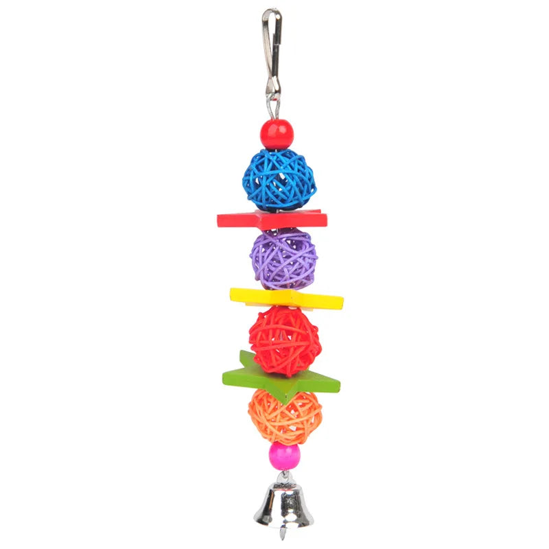 Parrot Chew Strands Wooden Toys Bird Parakeet Bite Molar Toys Rattan Ball parrot training Bird Cage Accessories - Slobuy