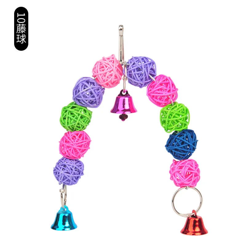 Parrot Chew Strands Wooden Toys Bird Parakeet Bite Molar Toys Rattan Ball parrot training Bird Cage Accessories - Slobuy