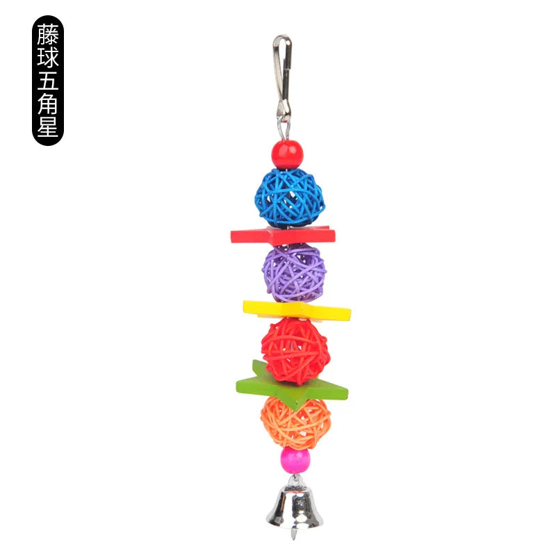 Parrot Chew Strands Wooden Toys Bird Parakeet Bite Molar Toys Rattan Ball parrot training Bird Cage Accessories - Slobuy