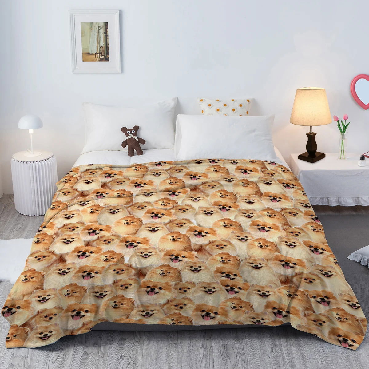 Pomeranian Throw Blanket Fuzzy Dog Blanket for Kids Pomeranian Gifts for Pomeranian Lovers Cozy Blanket for Couch Sofa Bed - Slobuy