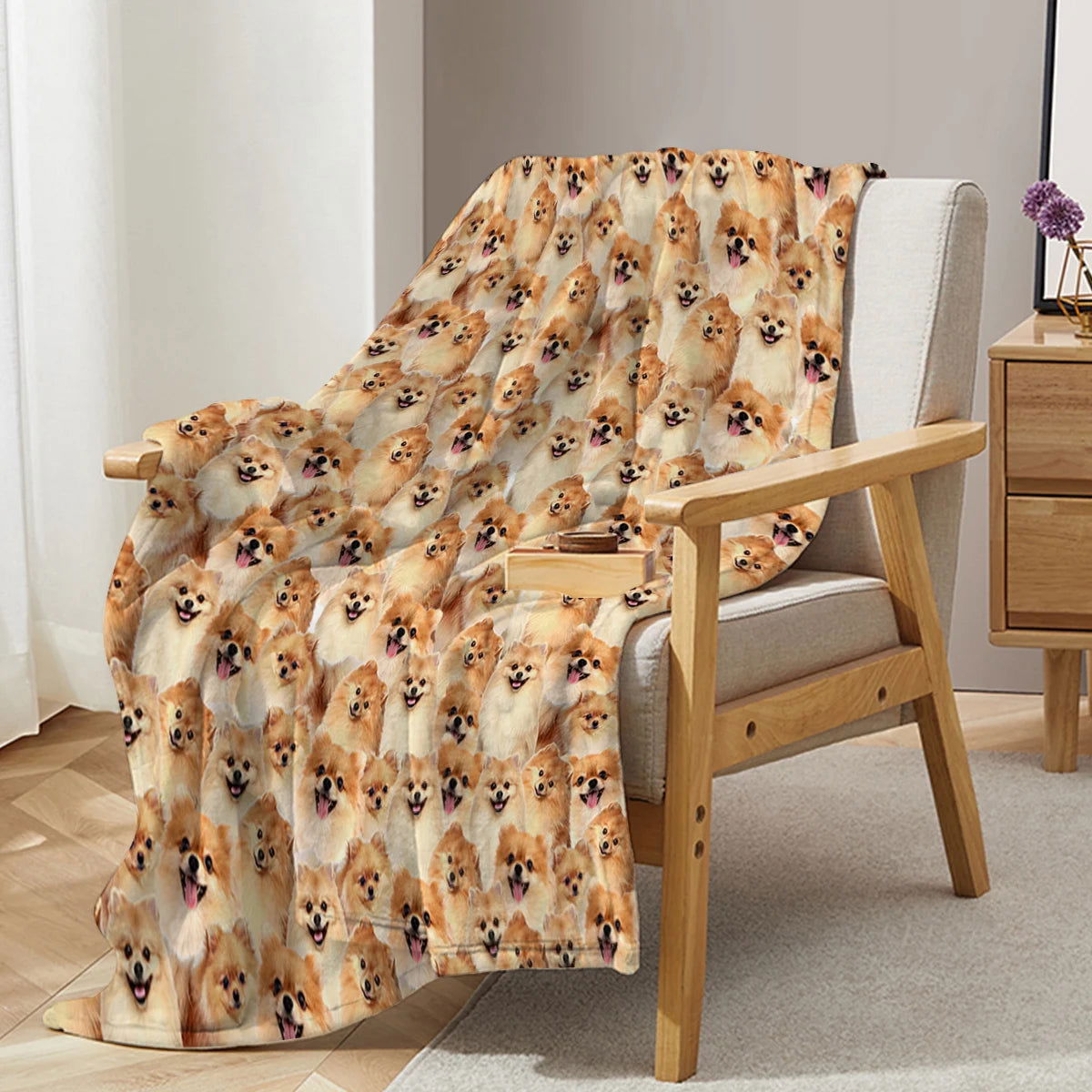 Pomeranian Throw Blanket Fuzzy Dog Blanket for Kids Pomeranian Gifts for Pomeranian Lovers Cozy Blanket for Couch Sofa Bed - Slobuy