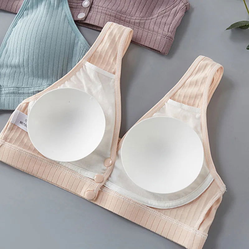 Pure Cotton Nursing Bra Women's Breastfeeding Maternity Underwear Women Pregnancy Plus Size Bralette Gather Crop Top Women - Slobuy