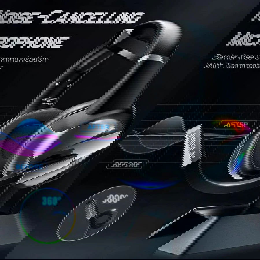 RGB Gaming Headset with Noise Canceling Microphone Surround Sound LED Headphones for PS5 PS4 Xbox One PC Laptop Mac Computer PC - Slobuy
