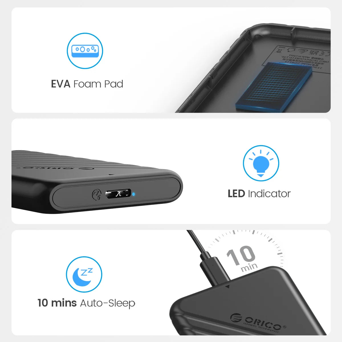 ORICO MicroB USB3.0 2.5inch External Storage HDD Case SATA 5Gbps HD Box SSD Hard Drive usb 3 for Laptop PC Computer Accessories