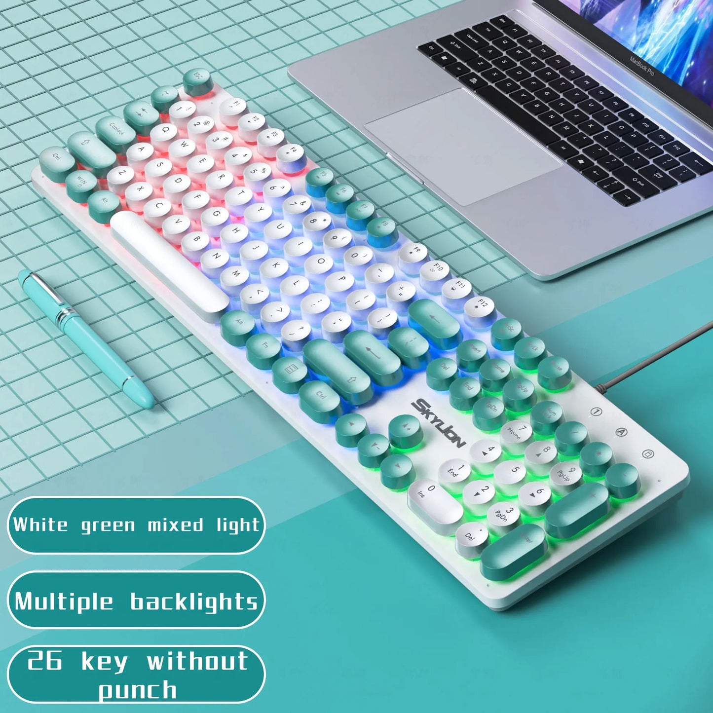 SKYLION H300 Wired 104 Keys Membrane Keyboard Many Kinds of Colorful Lighting Gaming and Office For Windows and IOS System - Slobuy