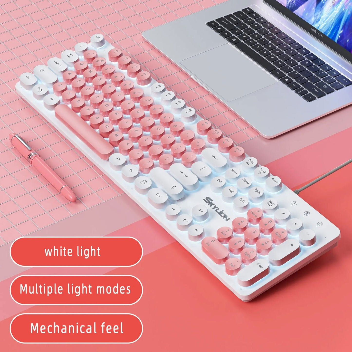 SKYLION H300 Wired 104 Keys Membrane Keyboard Many Kinds of Colorful Lighting Gaming and Office For Windows and IOS System - Slobuy