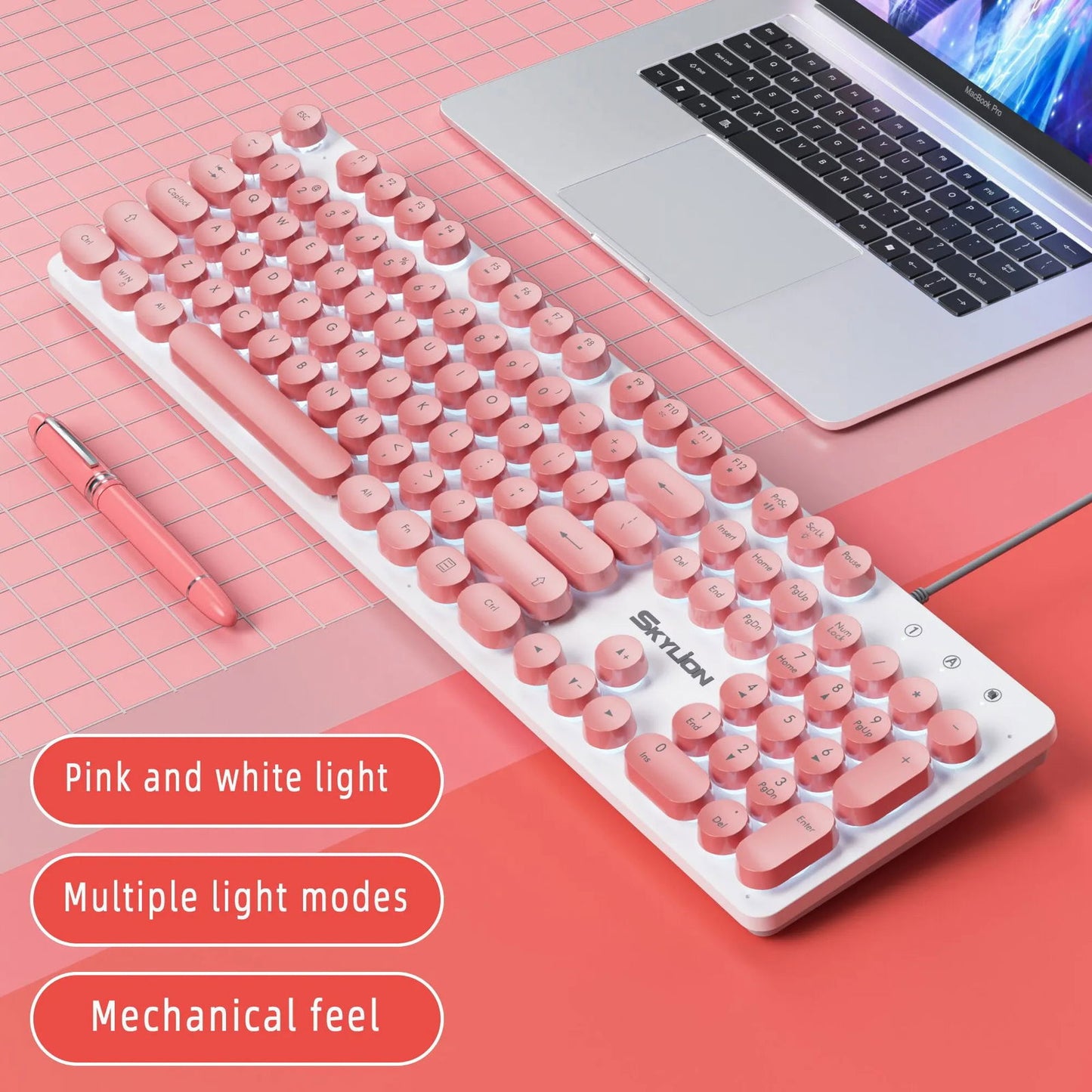 SKYLION H300 Wired 104 Keys Membrane Keyboard Many Kinds of Colorful Lighting Gaming and Office For Windows and IOS System - Slobuy