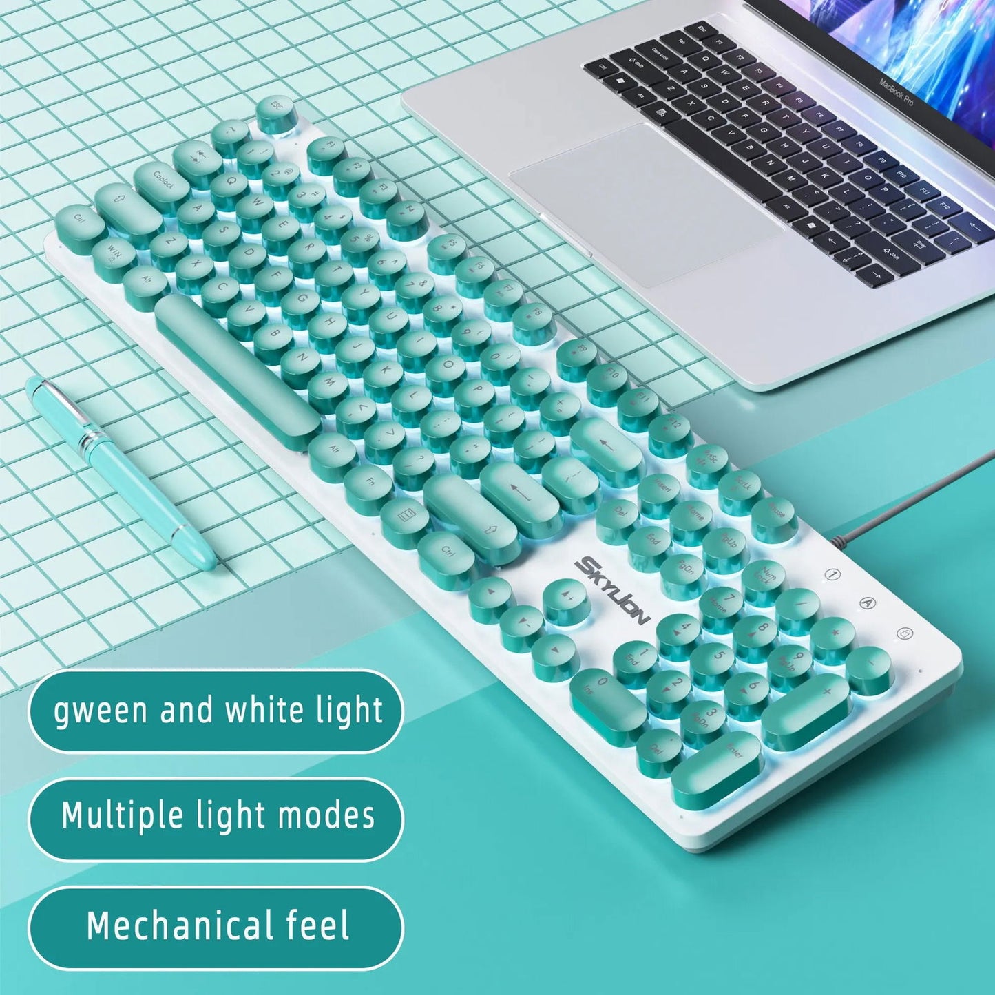 SKYLION H300 Wired 104 Keys Membrane Keyboard Many Kinds of Colorful Lighting Gaming and Office For Windows and IOS System - Slobuy