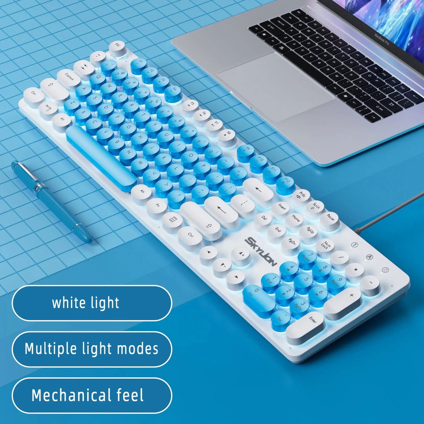 SKYLION H300 Wired 104 Keys Membrane Keyboard Many Kinds of Colorful Lighting Gaming and Office For Windows and IOS System - Slobuy