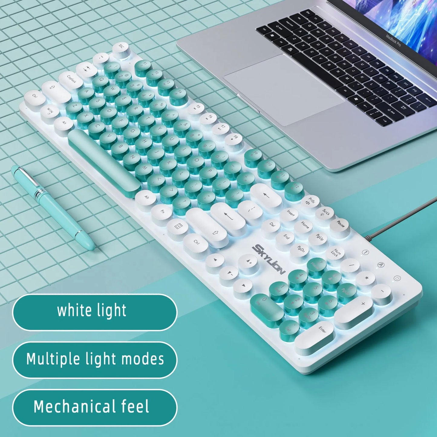 SKYLION H300 Wired 104 Keys Membrane Keyboard Many Kinds of Colorful Lighting Gaming and Office For Windows and IOS System - Slobuy