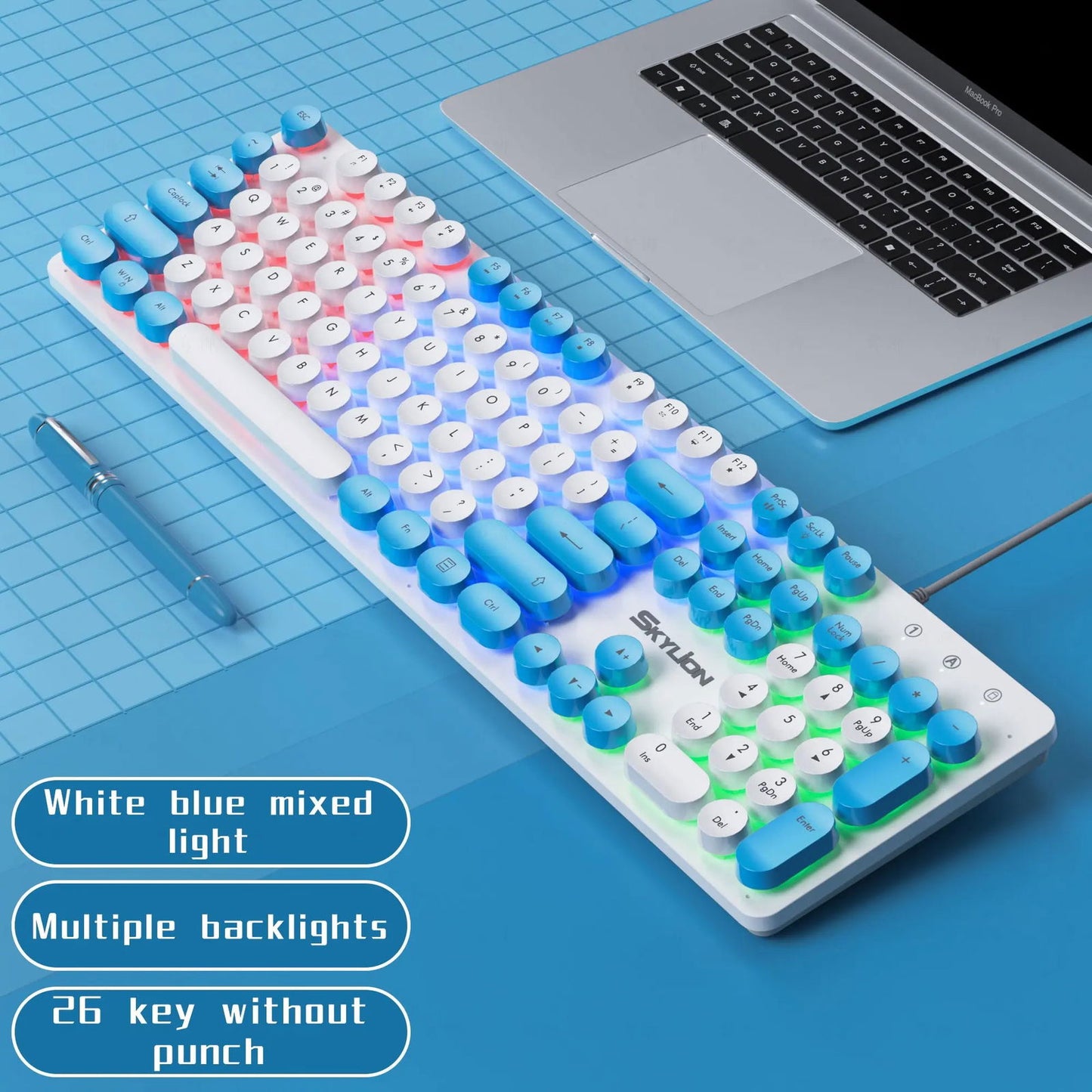 SKYLION H300 Wired 104 Keys Membrane Keyboard Many Kinds of Colorful Lighting Gaming and Office For Windows and IOS System - Slobuy