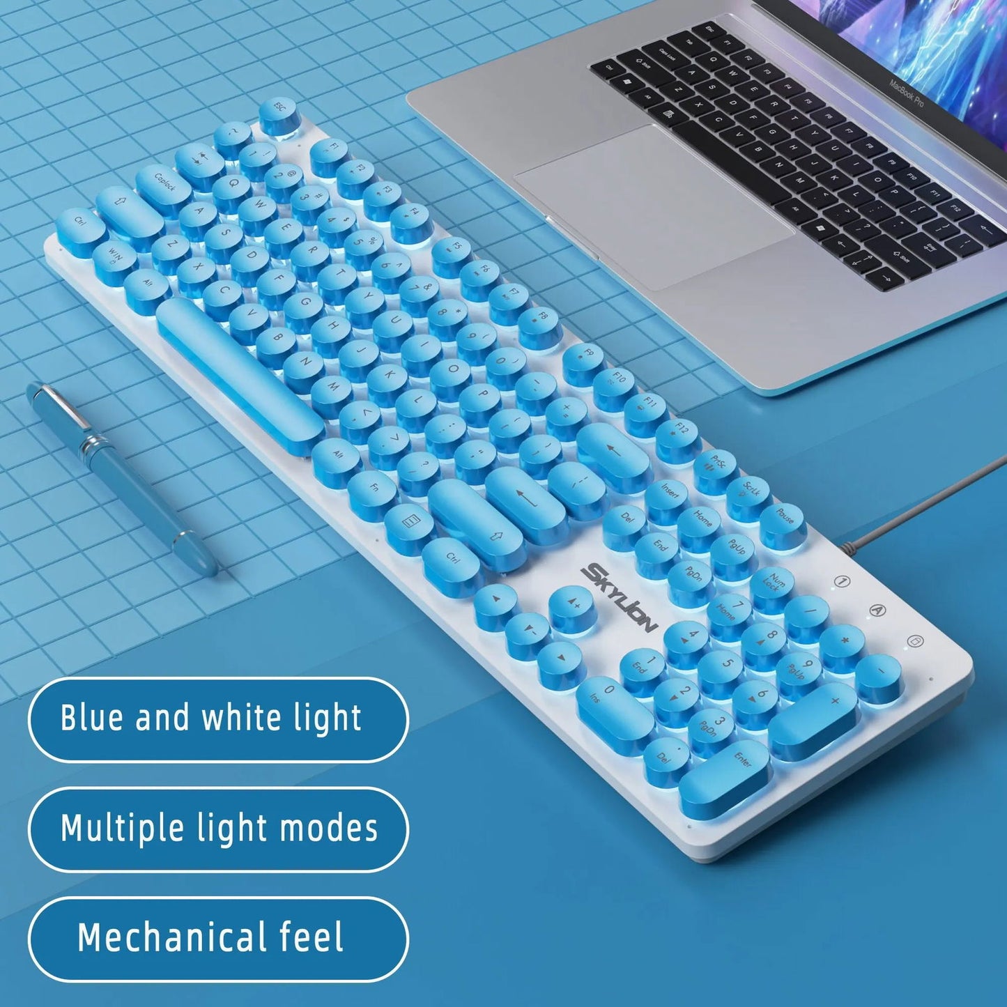 SKYLION H300 Wired 104 Keys Membrane Keyboard Many Kinds of Colorful Lighting Gaming and Office For Windows and IOS System - Slobuy
